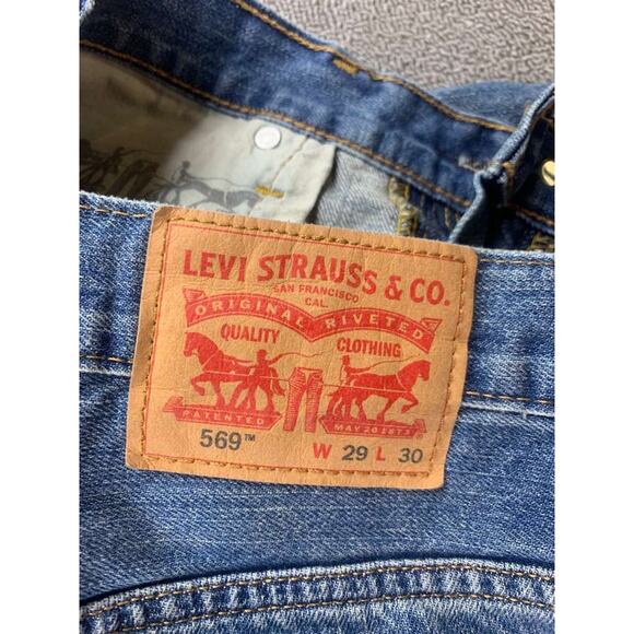 Levi’s 569 Jeans Men 29x30 Blue Denim Loose Straight Zip Fly Five Pocket Patch - Picture 3 of 9